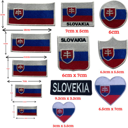 Slovakia Flag Embroidered Patch Set, Iron-On or Sew-On Applique Badges, Rectangle Shield Round Heart Shapes, for Jackets, Backpacks, Hats, Uniforms and Various Sizes