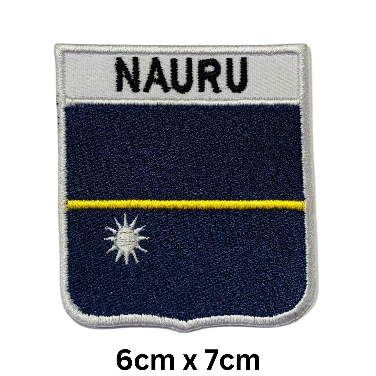 Nauru Flag Embroidered Patch Set, Iron-On or Sew-On Applique Badges, Rectangle Shield Round Heart Shapes, for Jackets, Backpacks, Hats, Uniforms and Various Sizes