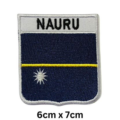 Nauru Flag Embroidered Patch Set, Iron-On or Sew-On Applique Badges, Rectangle Shield Round Heart Shapes, for Jackets, Backpacks, Hats, Uniforms and Various Sizes