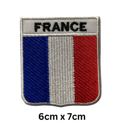 BeBuz France Flag Embroidered Patches, Iron-On/Sew-On Applique, Shield, Round, Heart and Rectangle Flag Badges for Jackets, Bags, Uniforms, Various Sizes