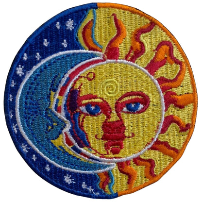 Blue Moon and Yellow Sun Eclipse Embroidery Iron-On Patches for Clothing Sew-On Applique for DIY Crafts Denim Jackets Jeans Backpacks