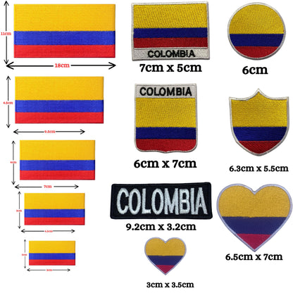 Colombia Flag Embroidered Patches, Iron-On/Sew-On Applique, Shield, Round, Heart and Rectangle Flag Badges for Jackets, Bags, Uniforms, Various Sizes