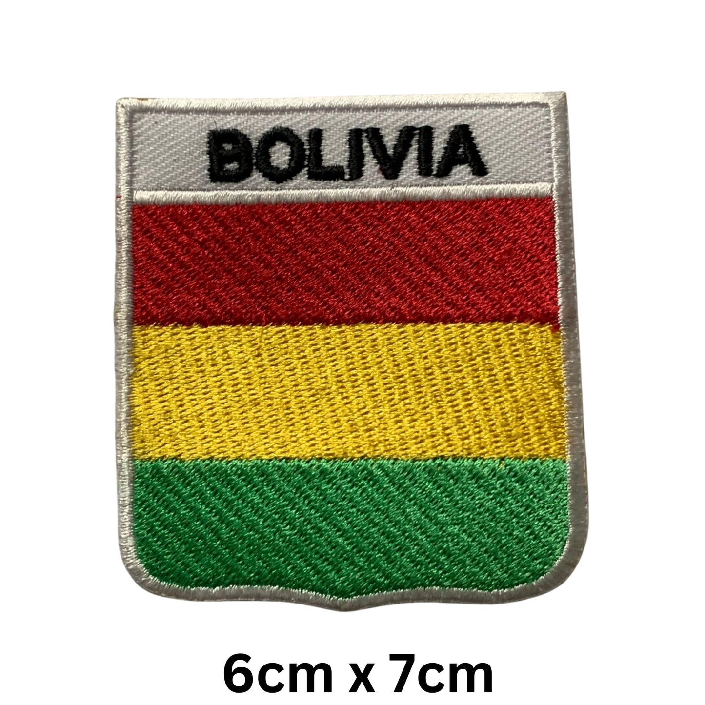 Bolivia Flag Embroidered Patch Set, Iron-On or Sew-On Applique Badges, Rectangle Shield Round Heart Shapes, National Flag Emblem for Jackets, Backpacks, Hats, Uniforms and Various Sizes