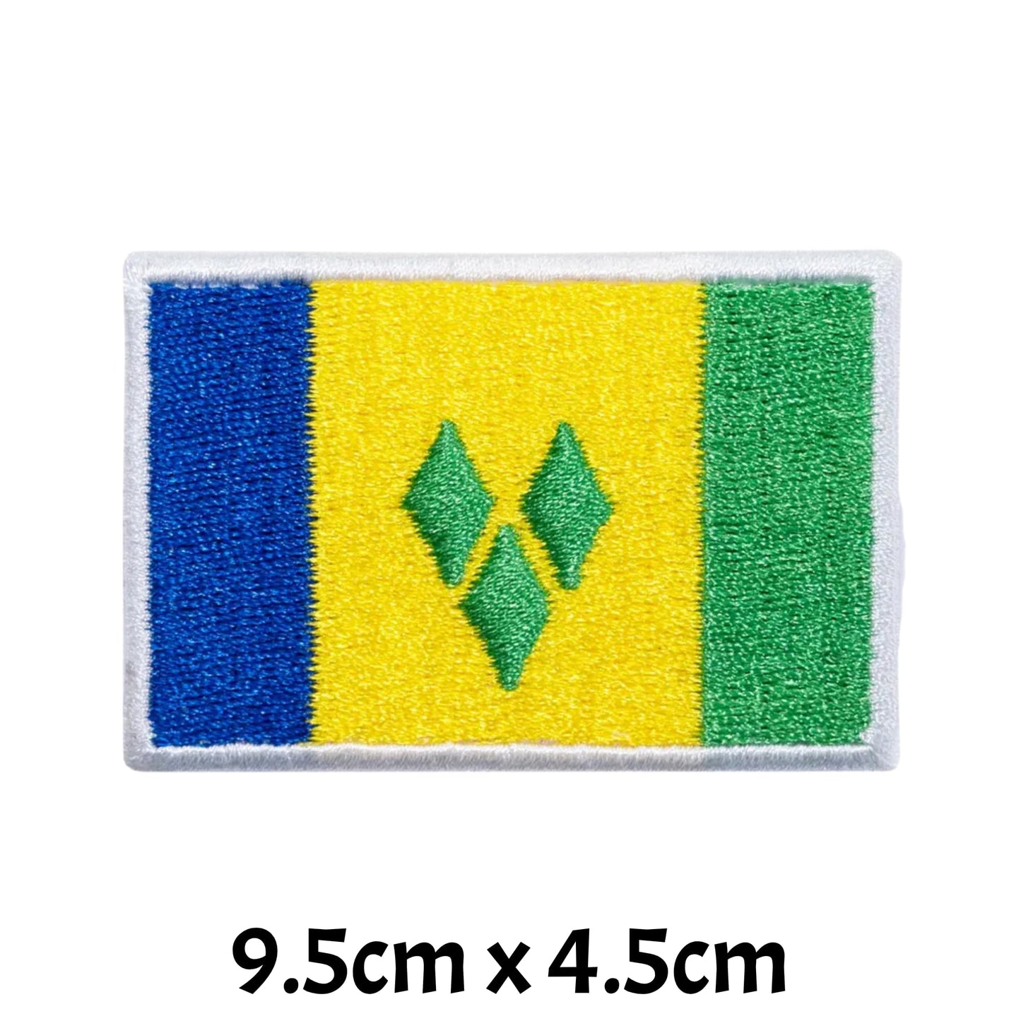 Saint Vincent Flag Embroidered Patch Set, Iron-On or Sew-On Applique Badges, Rectangle Shield Round Heart Shapes, for Jackets, Backpacks, Hats, Uniforms and Various Sizes