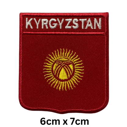 Shield Flag with Name Patch – Embroidered Iron On / Sew On Shield Shaped National Flag Badge with Country Name | All Countries | Badge for Jacket, Biker Vest, Backpack, Uniform (K-S)