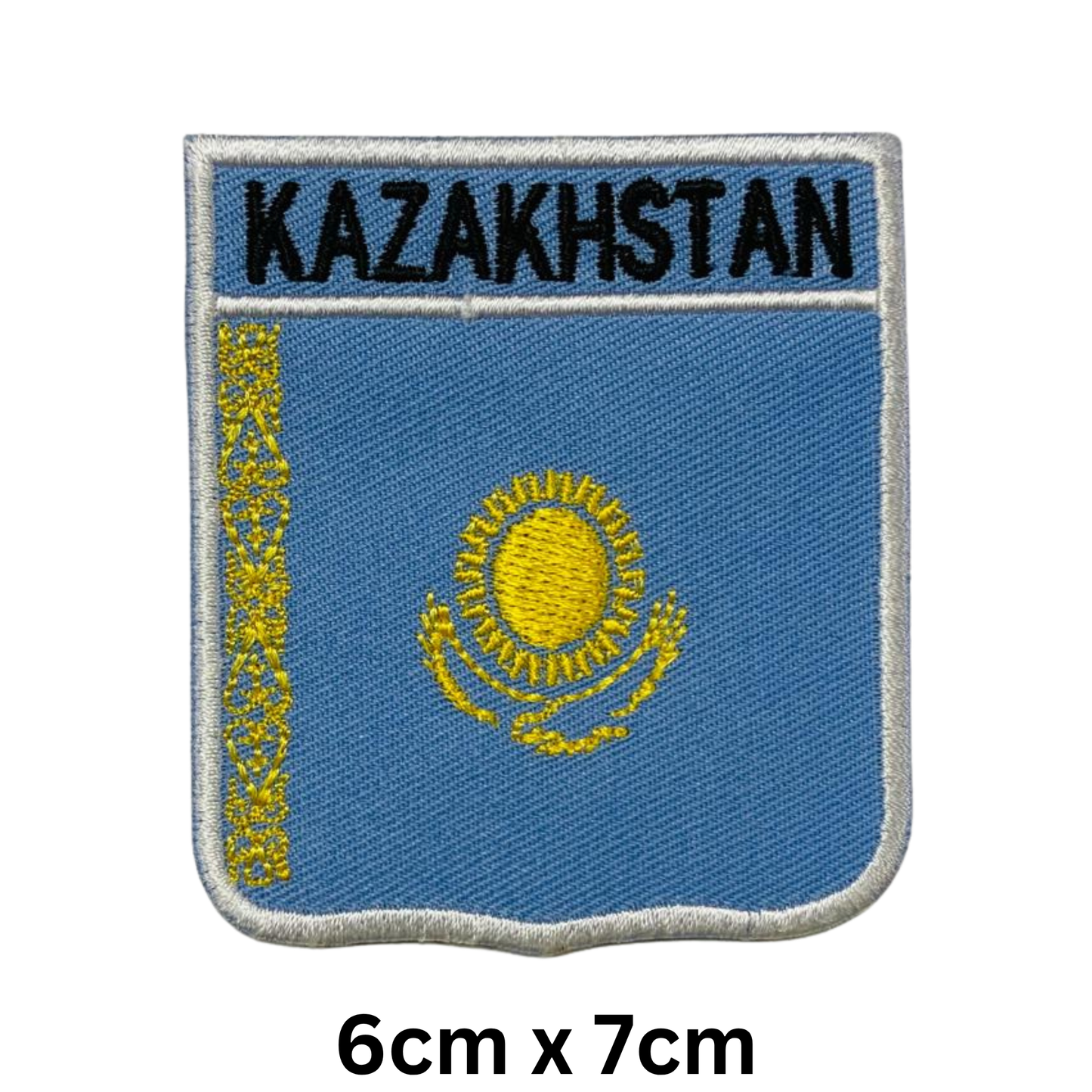 Shield Flag with Name Patch – Embroidered Iron On / Sew On Shield Shaped National Flag Badge with Country Name | All Countries | Badge for Jacket, Biker Vest, Backpack, Uniform (K-S)