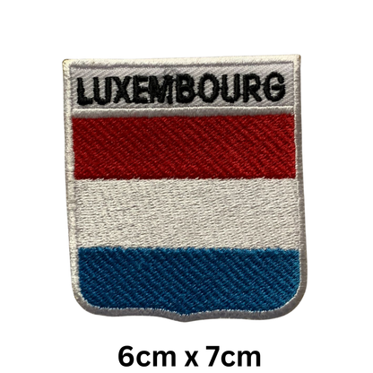 Luxembourg Flag Embroidered Patch Set, Iron-On or Sew-On Applique Badges, Rectangle Shield Round Heart Shapes, for Jackets, Backpacks, Hats, Uniforms and Various Sizes