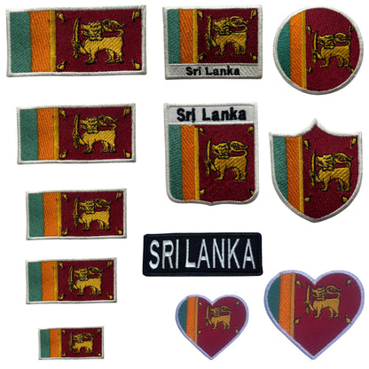 Sri Lanka Flag Embroidered Patch Set, Iron-On or Sew-On Applique Badges, Rectangle Shield Round Heart Shapes, for Jackets, Backpacks, Hats, Uniforms and Various Sizes