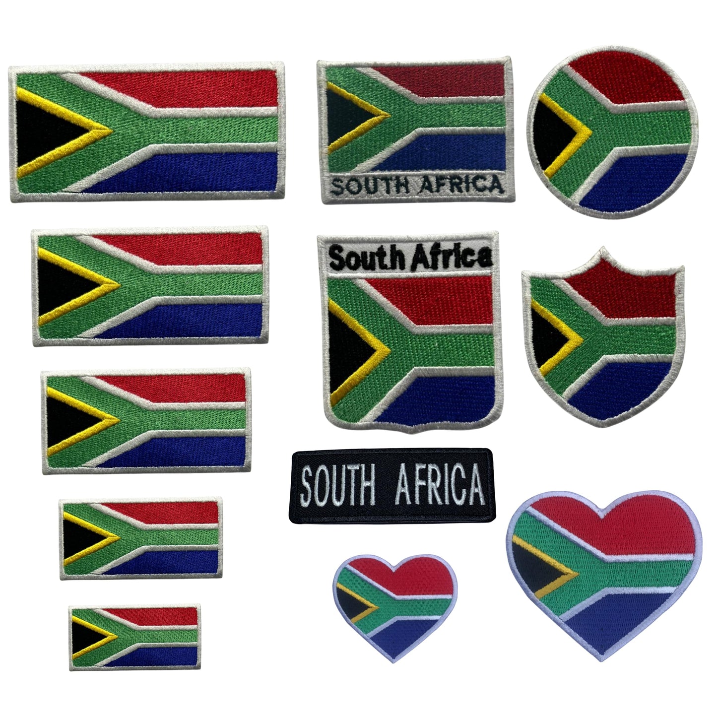 South Africa Flag Embroidered Patches, Iron-On/Sew-On Applique, Shield, Round, Heart and Rectangle Flag Badges for Jackets, Bags, Uniforms, Various Sizes