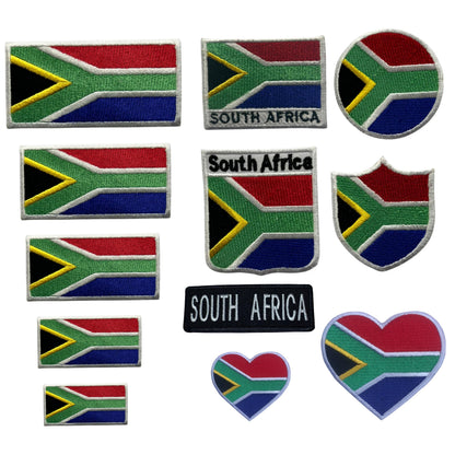 South Africa Flag Embroidered Patches, Iron-On/Sew-On Applique, Shield, Round, Heart and Rectangle Flag Badges for Jackets, Bags, Uniforms, Various Sizes