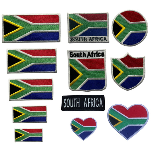 South Africa Flag Embroidered Patches, Iron-On/Sew-On Applique, Shield, Round, Heart and Rectangle Flag Badges for Jackets, Bags, Uniforms, Various Sizes