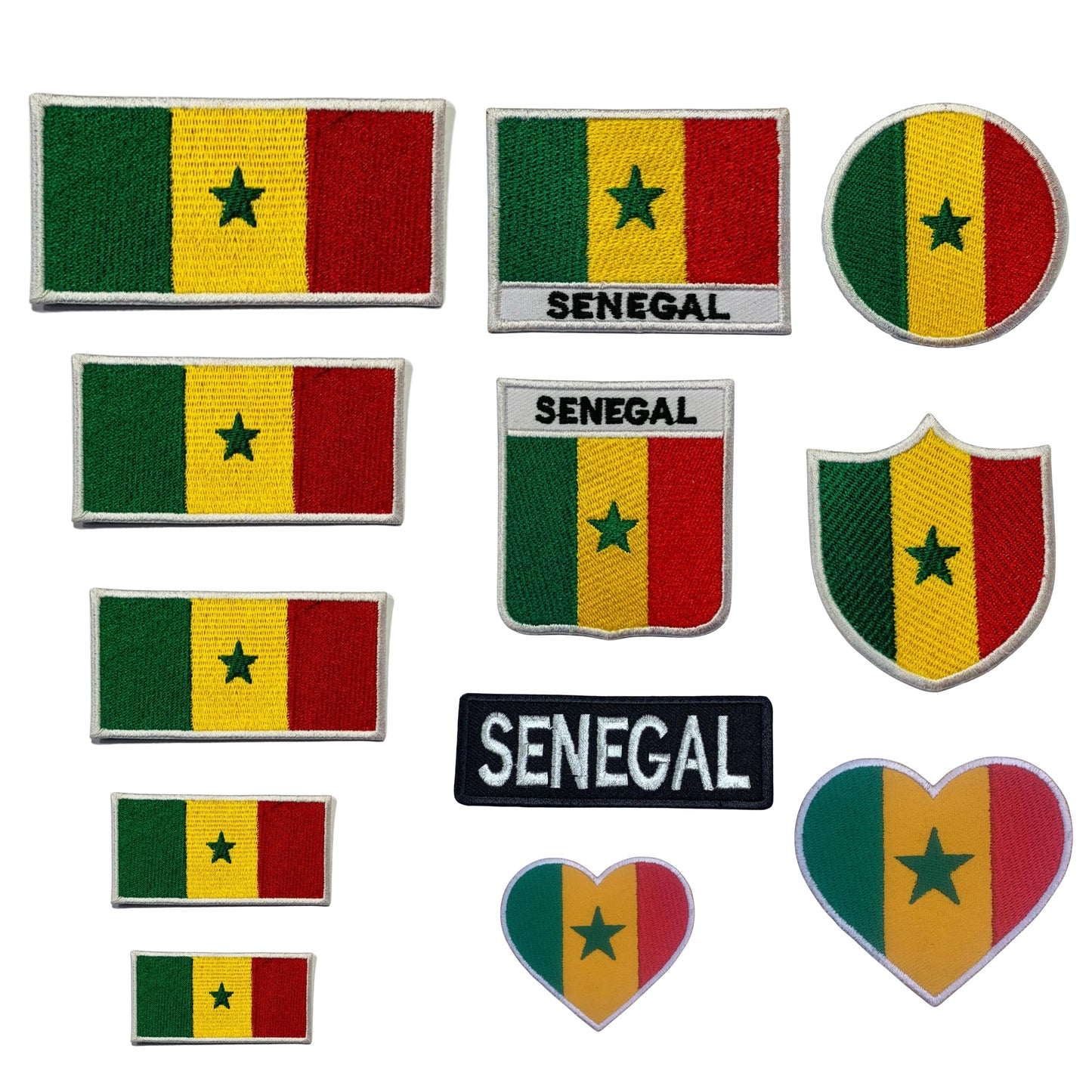 Senegal Flag Embroidered Patches, Iron-On/Sew-On Applique, Shield, Round, Heart and Rectangle Flag Badges for Jackets, Bags, Uniforms, Various Sizes