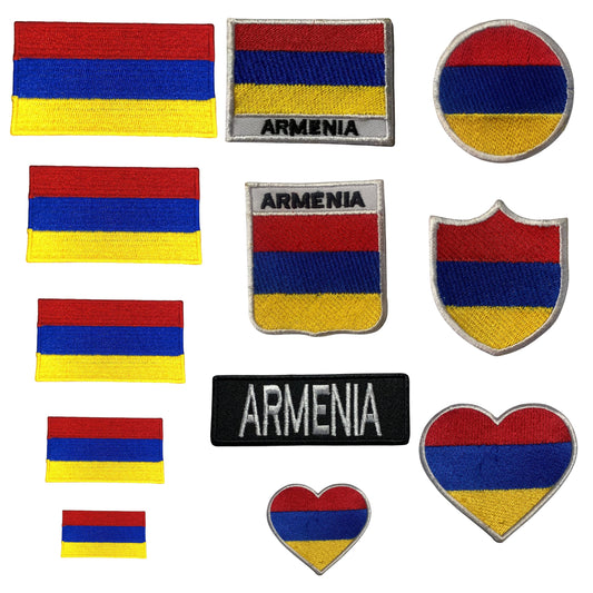 Armenia Flag Embroidered Patches, Iron-On/Sew-On Applique, Shield, Round, Heart and Rectangle Flag Badges for Jackets, Bags, Uniforms, Various Sizes
