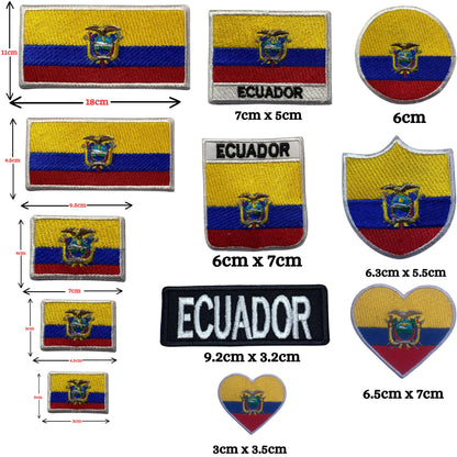 Ecuador Flag Embroidered Patches, Iron-On/Sew-On Applique, Shield, Round, Heart and Rectangle Flag Badges for Jackets, Bags, Uniforms, Various Sizes