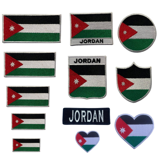Jordan Flag Embroidered Patches, Iron-On/Sew-On Applique, Shield, Round, Heart and Rectangle Flag Badges for Jackets, Bags, Uniforms, Various Sizes