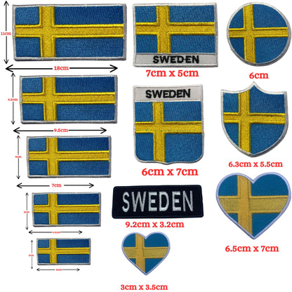BeBuz Sweden Flag Embroidered Patches, Iron-On/Sew-On Applique, Shield, Round, Heart and Rectangle Flag Badges for Jackets, Bags, Uniforms, Various Sizes