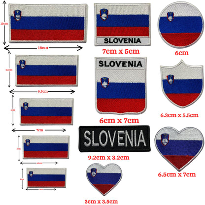Slovenia Flag Embroidered Patch Set, Iron-On or Sew-On Applique Badges, Rectangle Shield Round Heart Shapes, for Jackets, Backpacks, Hats, Uniforms and Various Sizes