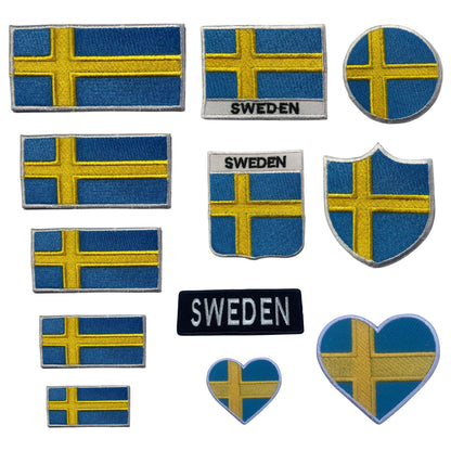 BeBuz Sweden Flag Embroidered Patches, Iron-On/Sew-On Applique, Shield, Round, Heart and Rectangle Flag Badges for Jackets, Bags, Uniforms, Various Sizes