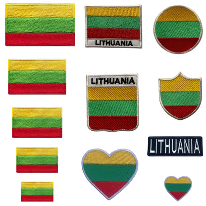 Lithuania Flag Embroidered Patch Set, Iron-On or Sew-On Applique Badges, Rectangle Shield Round Heart Shapes, for Jackets, Backpacks, Hats, Uniforms and Various Sizes