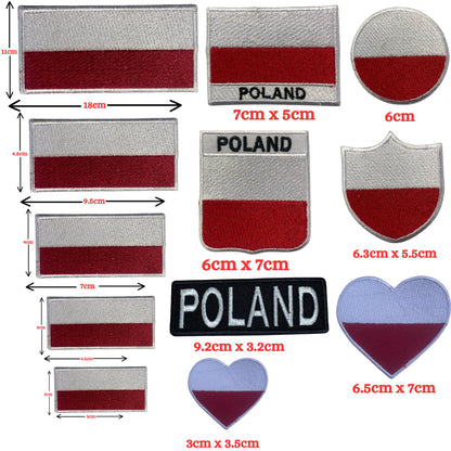 BeBuz Poland Flag Embroidered Patches, Iron-On/Sew-On Applique, Shield, Round, Heart and Rectangle Flag Badges for Jackets, Bags, Uniforms, Various Sizes
