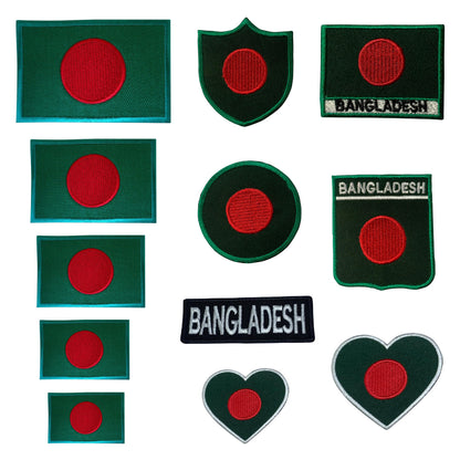 Bangladesh Flag Embroidered Patches, Iron-On/Sew-On Applique, Shield, Round, Heart and Rectangle Flag Badges for Jackets, Bags, Uniforms, Various Sizes
