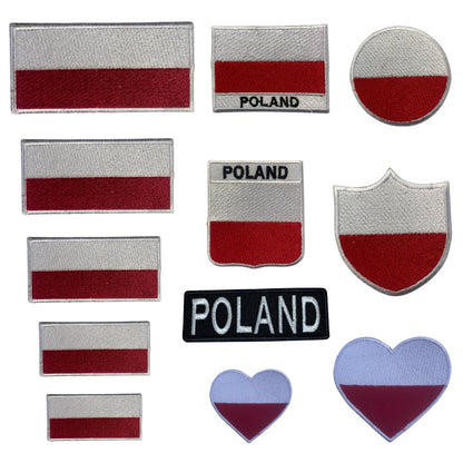 BeBuz Poland Flag Embroidered Patches, Iron-On/Sew-On Applique, Shield, Round, Heart and Rectangle Flag Badges for Jackets, Bags, Uniforms, Various Sizes