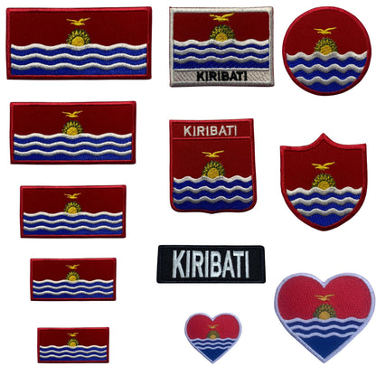 Kiribati Flag Embroidered Patch Set, Iron-On or Sew-On Applique Badges, Rectangle Shield Round Heart Shapes, for Jackets, Backpacks, Hats, Uniforms and Various Sizes
