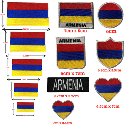 Armenia Flag Embroidered Patches, Iron-On/Sew-On Applique, Shield, Round, Heart and Rectangle Flag Badges for Jackets, Bags, Uniforms, Various Sizes