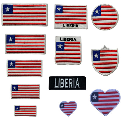 Liberia Flag Embroidered Patch Set, Iron-On or Sew-On Applique Badges, Rectangle Shield Round Heart Shapes, for Jackets, Backpacks, Hats, Uniforms and Various Sizes