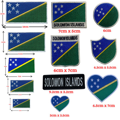 Solomon Islands Flag Embroidered Patch Set, Iron-On or Sew-On Applique Badges, Rectangle Shield Round Heart Shapes, for Jackets, Backpacks, Hats, Uniforms and Various Sizes