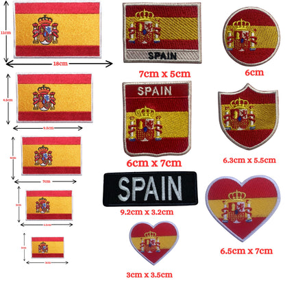 BeBuz Spain Flag Embroidered Patches, Iron-On/Sew-On Applique, Shield, Round, Heart and Rectangle Flag Badges for Jackets, Bags, Uniforms, Various Sizes