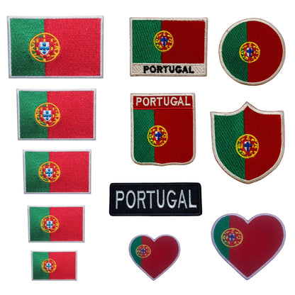 BeBuz Portugal Flag Embroidered Patches, Iron-On/Sew-On Applique, Shield, Round, Heart and Rectangle Flag Badges for Jackets, Bags, Uniforms, Various Sizes