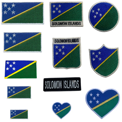Solomon Islands Flag Embroidered Patch Set, Iron-On or Sew-On Applique Badges, Rectangle Shield Round Heart Shapes, for Jackets, Backpacks, Hats, Uniforms and Various Sizes