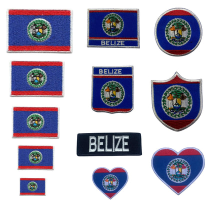 Belize Flag Embroidered Patches, Iron-On/Sew-On Applique, Shield, Round, Heart and Rectangle Flag Badges for Jackets, Bags, Uniforms, Various Sizes