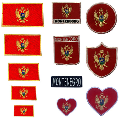 Montenegro Flag Embroidered Patch Set, Iron-On or Sew-On Applique Badges, Rectangle Shield Round Heart Shapes, for Jackets, Backpacks, Hats, Uniforms and Various Sizes