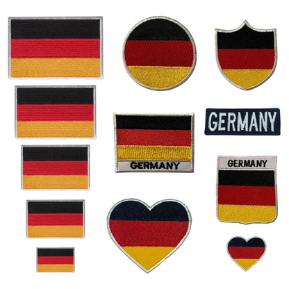 BeBuz Germany Flag Embroidered Patches, Iron-On/Sew-On Applique, Shield, Round, Heart and Rectangle Flag Badges for Jackets, Bags, Uniforms, Various Sizes