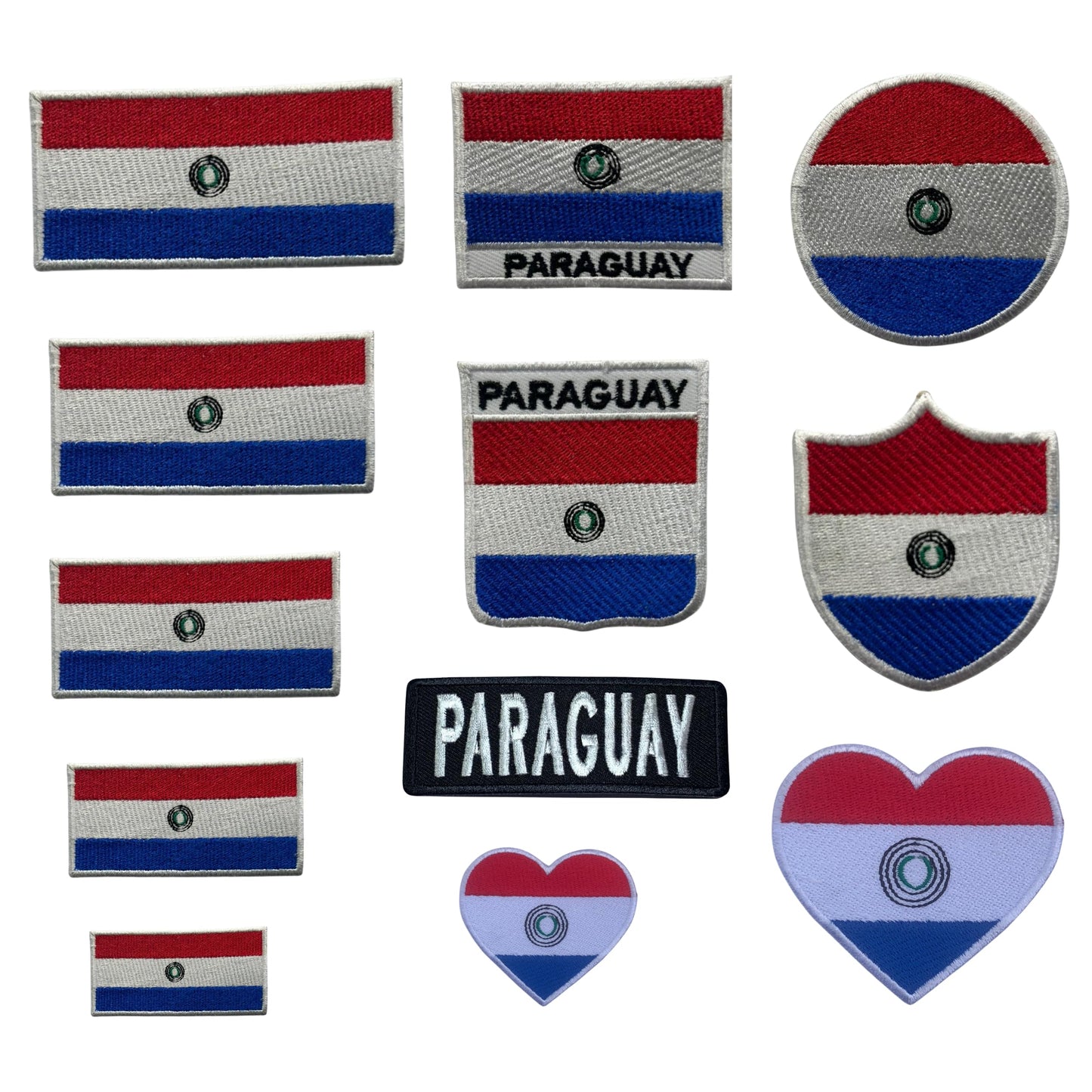 Paraguay Flag Embroidered Patches, Iron-On/Sew-On Applique, Shield, Round, Heart and Rectangle Flag Badges for Jackets, Bags, Uniforms, Various Sizes