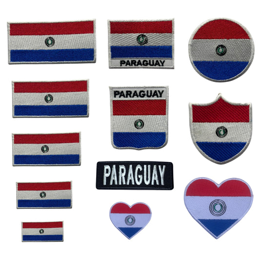 Paraguay Flag Embroidered Patches, Iron-On/Sew-On Applique, Shield, Round, Heart and Rectangle Flag Badges for Jackets, Bags, Uniforms, Various Sizes