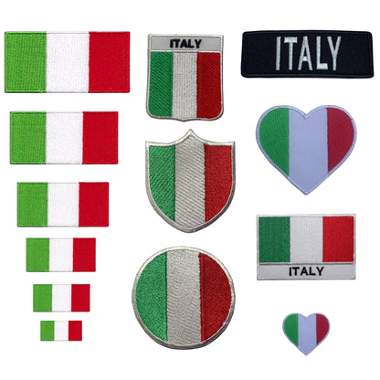 BeBuz Italy Flag Embroidered Patches, Iron-On/Sew-On Applique, Shield, Round, Heart and Rectangle Flag Badges for Jackets, Bags, Uniforms, Various Sizes
