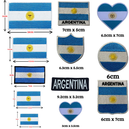 Argentina Flag Embroidered Patches, Iron-On/Sew-On Applique, Shield, Round, Heart and Rectangle Flag Badges for Jackets, Bags, Uniforms, Various Sizes
