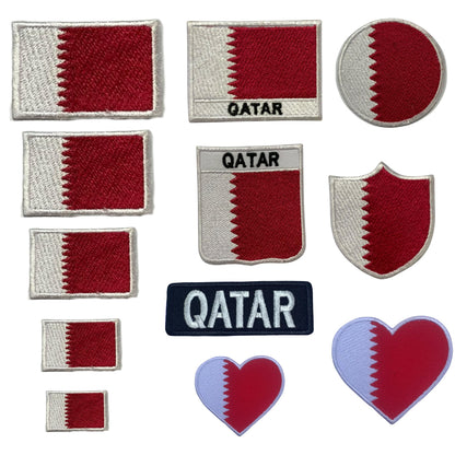Qatar Flag Embroidered Patches, Iron-On/Sew-On Applique, Shield, Round, Heart and Rectangle Flag Badges for Jackets, Bags, Uniforms, Various Sizes