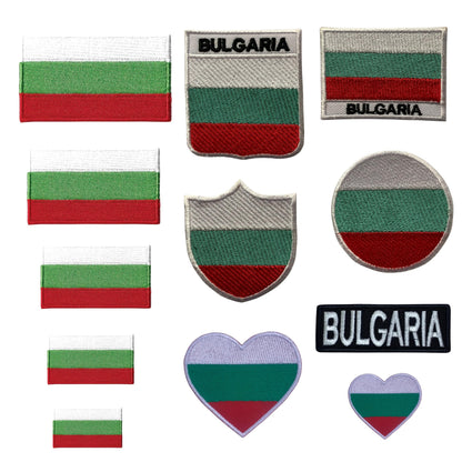Bulgaria Flag Embroidered Patch Set, Iron-On or Sew-On Applique Badges, Rectangle Shield Round Heart Shapes, National Flag Emblem for Jackets, Backpacks, Hats, Uniforms and Various Sizes