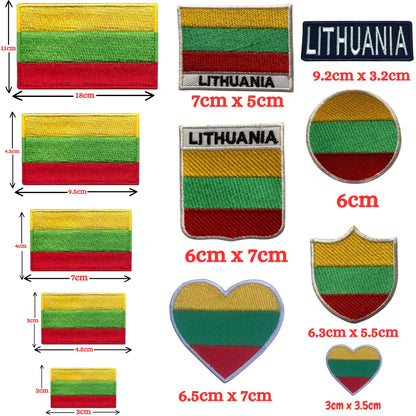 Lithuania Flag Embroidered Patch Set, Iron-On or Sew-On Applique Badges, Rectangle Shield Round Heart Shapes, for Jackets, Backpacks, Hats, Uniforms and Various Sizes