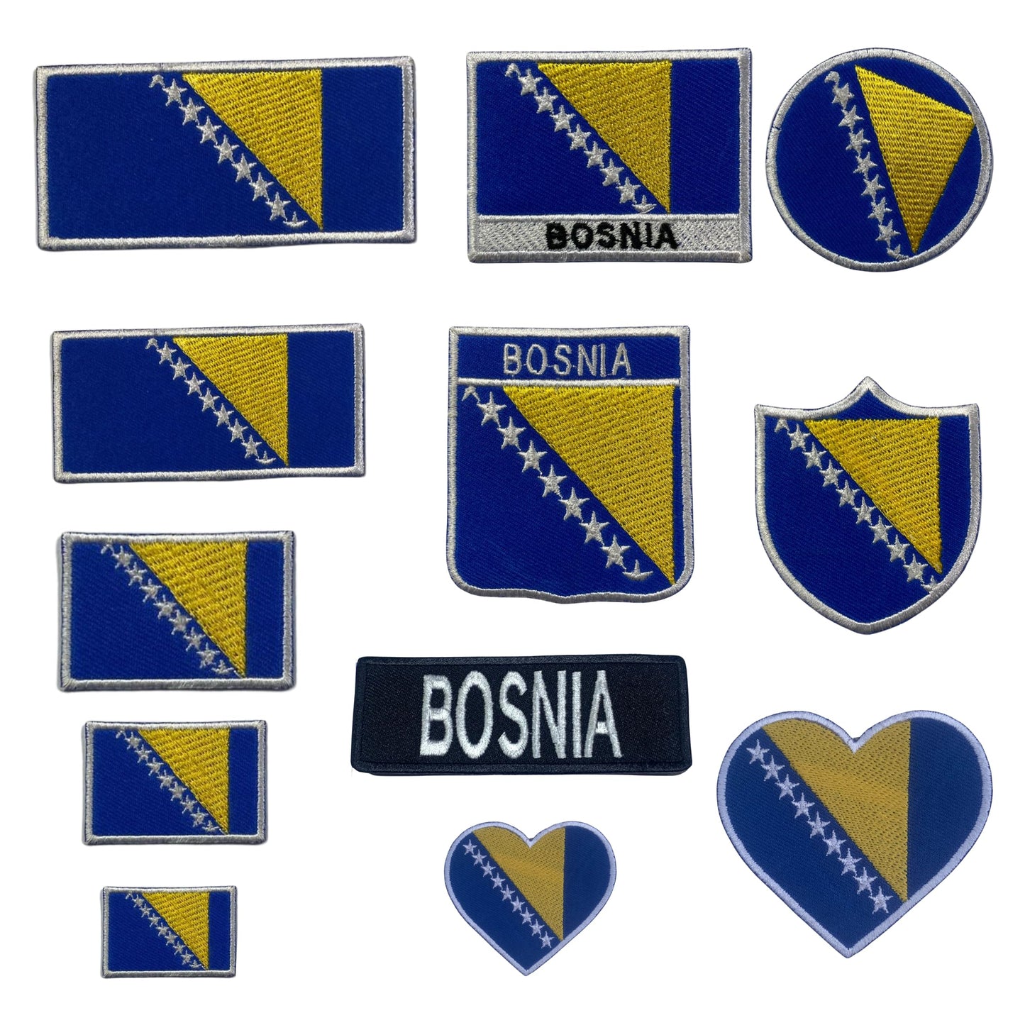 BeBuz Bosnia Flag Embroidered Patch – Iron On or Sew On Bosnian Badge – Choose Your Shape & Size – Rectangle, Shield, Round, Heart – Bosnia and Herzegovina Patch for Jacket, Backpack, Hat, Clothing