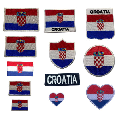 BeBuz Croatia Flag Embroidered Patches, Iron-On/Sew-On Applique, Shield, Round, Heart and Rectangle Flag Badges for Jackets, Bags, Uniforms, Various Sizes