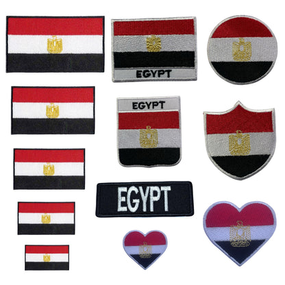 Egypt Flag Embroidered Patches, Iron-On/Sew-On Applique, Shield, Round, Heart and Rectangle Flag Badges for Jackets, Bags, Uniforms, Various Sizes
