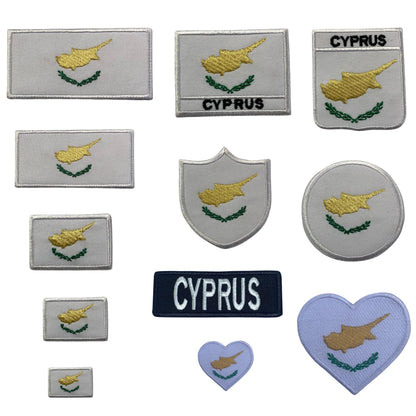 Cyprus Flag Embroidered Patch Set, Iron-On or Sew-On Applique Badges, Rectangle Shield Round Heart Shapes, for Jackets, Backpacks, Hats, Uniforms and Various Sizes