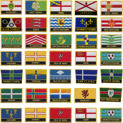 UK County Flag Patch 9.5cm x 6cm Embroidered Iron On/Sew On Badge Durable Fabric Applique for Jackets, Backpacks, Hats, and Clothing