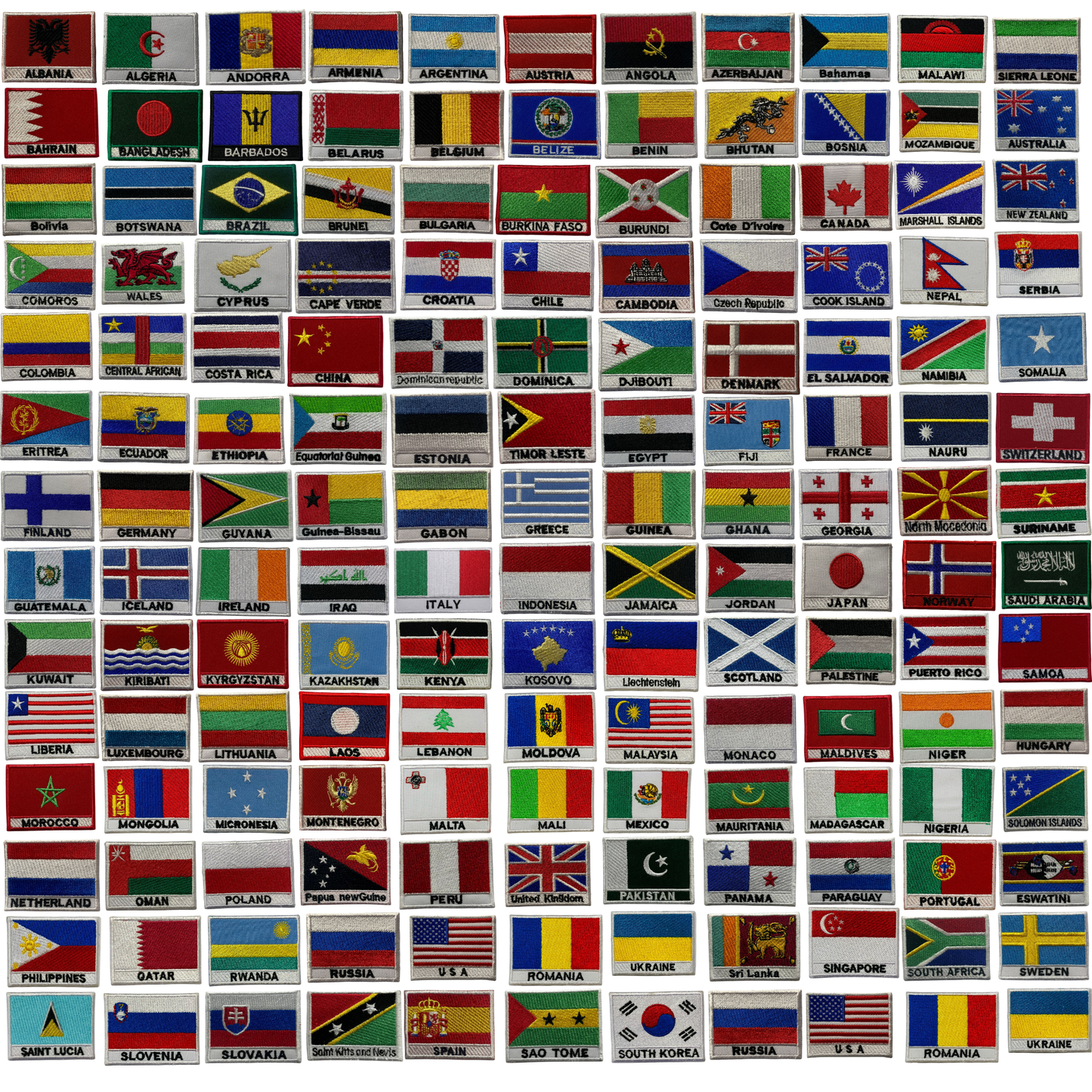 Country Flag with Name Embroidered Patch – Iron On / Sew On National Flag Badge with Country Name | All Countries Available | Jackets, Hats, Backpacks, Uniforms (K-S)