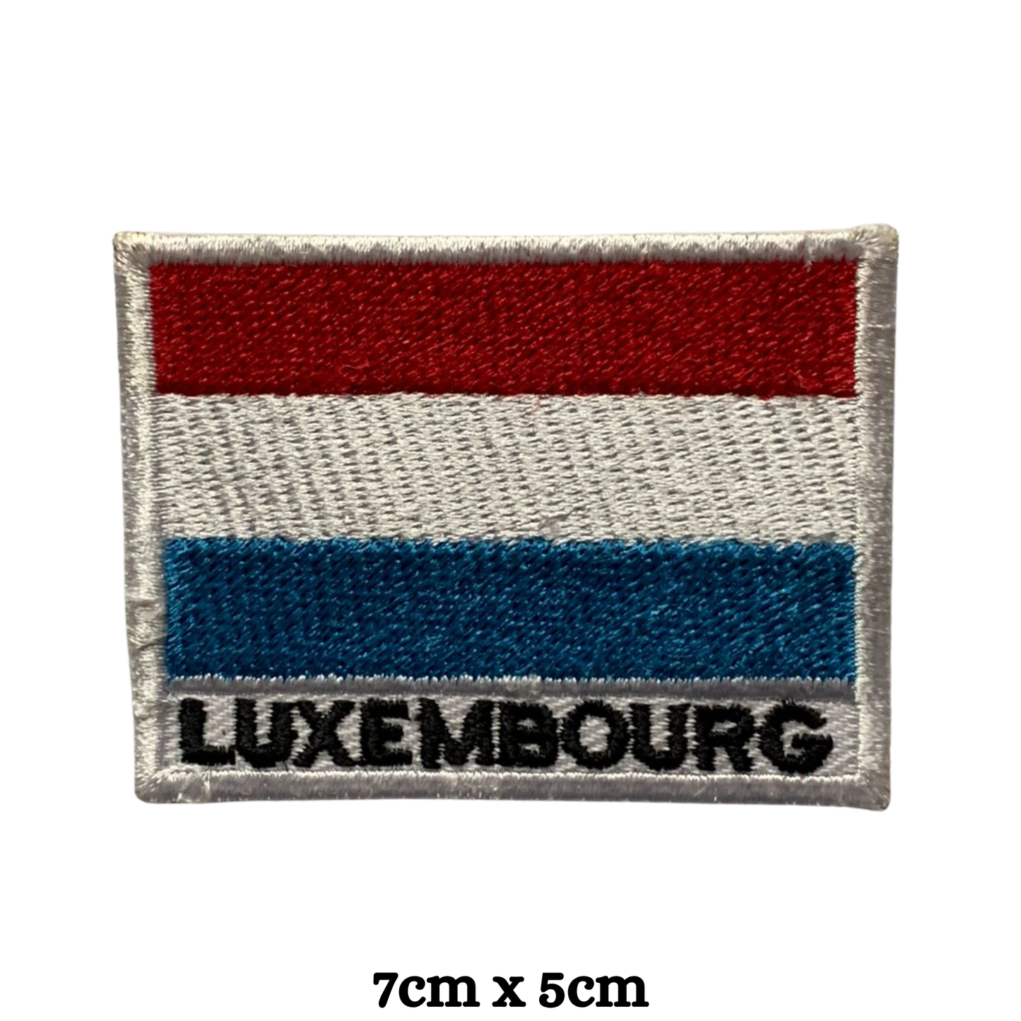 Luxembourg Flag Embroidered Patch Set, Iron-On or Sew-On Applique Badges, Rectangle Shield Round Heart Shapes, for Jackets, Backpacks, Hats, Uniforms and Various Sizes